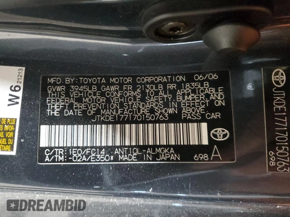 2007 Scion tC Spec with VIN JTKDE177170150763, listed as a Copart auction lot 86141794 with 124,259 mi miles and Salvage Title. Bid and sale history available at carsss.com. Image 12.