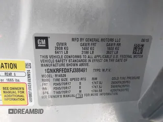 2015 Chevrolet Traverse LS with VIN 1GNKRFEDXFJ388491, listed as a IAAI auction lot 41700140 with 156,233 mi miles and . Bid and sale history available at DreamBid. Image 9.