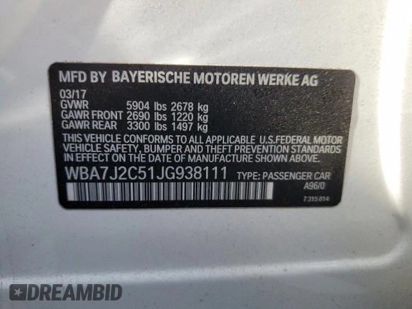 2018 BMW 7 Series 740e xDrive iPerformance with VIN WBA7J2C51JG938111, listed as a Copart auction lot 73361933 with 104,641 mi miles. Bid and sale history available at carsss.com. Image 14.