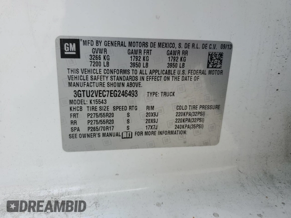 2014 GMC Sierra 1500 SLT with VIN 3GTU2VEC7EG246493, listed as a Copart auction lot 44430595 with 320,490 mi miles and Clean Title. Bid and sale history available at DreamBid. Image 14.