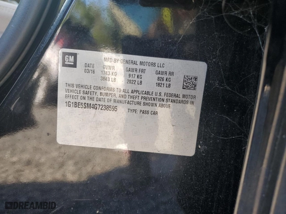 2016 Chevrolet Cruze LT with VIN 1G1BE5SM4G7238595, listed as a Copart auction lot 49123575 with 97,734 mi miles and Salvage Title. Bid and sale history available at carsss.com. Image 12.