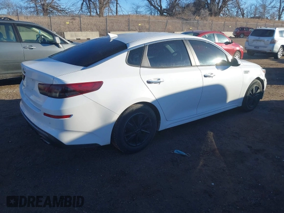 2019 Kia Optima LX with VIN 5XXGT4L39KG280991, listed as a IAAI auction lot 41639322 with 107,039 mi miles. Bid and sale history available at carsss.com. Image 4.
