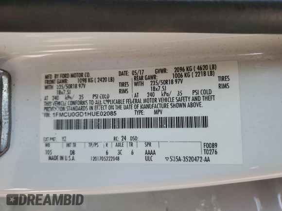 2017 Ford Escape SE with VIN 1FMCU0GD1HUE02085, listed as a Copart auction lot 46275885 with 155,003 mi miles and Salvage Title. Bid and sale history available at carsss.com. Image 14.