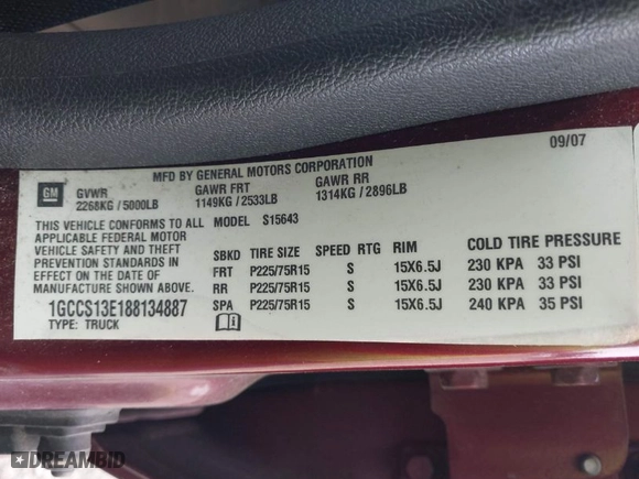 2008 Chevrolet Colorado LT w/1LT with VIN 1GCCS13E188134887, listed as a IAAI auction lot 42009593 with 127,517 mi miles. Bid and sale history available at carsss.com. Image 9.