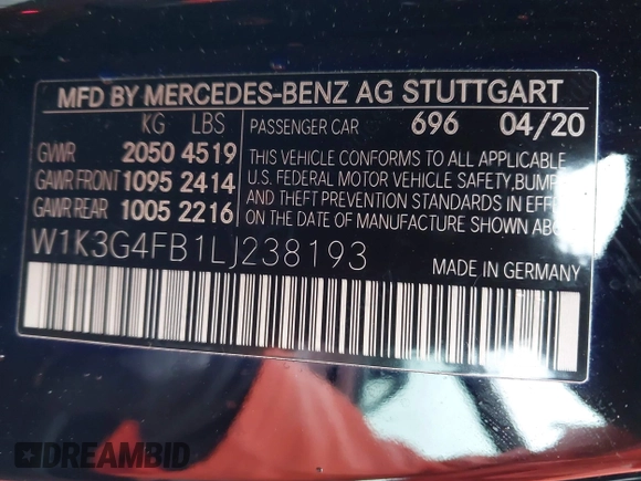 2020 Mercedes-Benz A 220 с VIN W1K3G4FB1LJ238193, выставлен на аукционе IAAI как лот 41975738 с пробегом 52 381 миль миль и . История ставок и продаж доступна на DreamBid. Изображение 9.