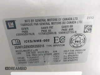 2013 Chevrolet Equinox LTZ z VIN 2GNFLGEK8D6266018, wystawiony jako IAAI lot #41816049 z przebiegiem 214 124 mil mil oraz . Historia ofert i sprzedaży dostępna na DreamBid. Obrazek 9.