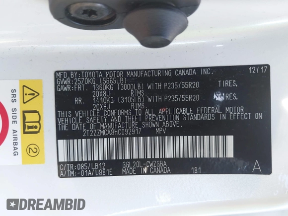 2017 Lexus RX with VIN 2T2ZZMCA8HC092917, listed as a IAAI auction lot 42066893 with 57,812 mi miles. Bid and sale history available at carsss.com. Image 9.