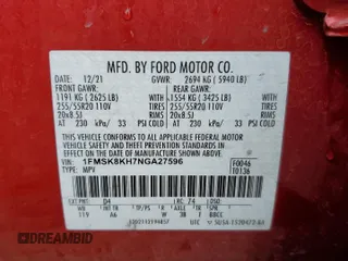 2022 Ford Explorer ST-Line с VIN 1FMSK8KH7NGA27596, выставлен на аукционе Copart как лот 48417085 с пробегом 30 477 миль миль и Списание • Salvage title. История ставок и продаж доступна на DreamBid. Изображение 16.
