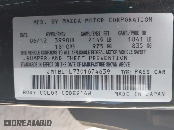 2012 Mazda 3 i Touring with VIN JM1BL1L73C1674639, listed as a IAAI auction lot 42171608 with 135,925 mi miles and . Bid and sale history available at DreamBid. Image 9.