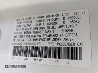 2012 Acura TSX Tech Pkg with VIN JH4CU2F61CC001779, listed as a IAAI auction lot 41848348 with 189,114 mi miles. Bid and sale history available at carsss.com. Image 9.