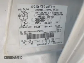 2004 Ford F-150 XLT с VIN 1FTPW14544KC82761, выставлен на аукционе IAAI как лот 42281320 с пробегом 147 381 миль миль и . История ставок и продаж доступна на DreamBid. Изображение 9.