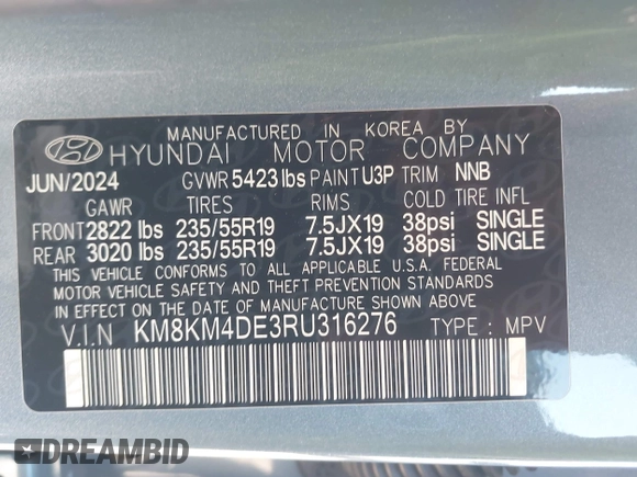 2024 Hyundai Ioniq 5 SE z VIN KM8KM4DE3RU316276, wystawiony jako IAAI lot #41859525 z przebiegiem 17 063 mil mil oraz . Historia ofert i sprzedaży dostępna na DreamBid. Obrazek 9.