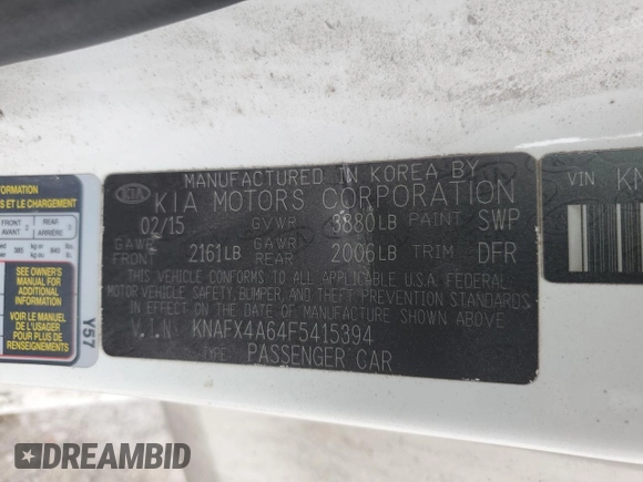2015 Kia Forte LX with VIN KNAFX4A64F5415394, listed as a Copart auction lot 63706514 with 68,296 mi miles and Non Repairable. Bid and sale history available at carsss.com. Image 12.