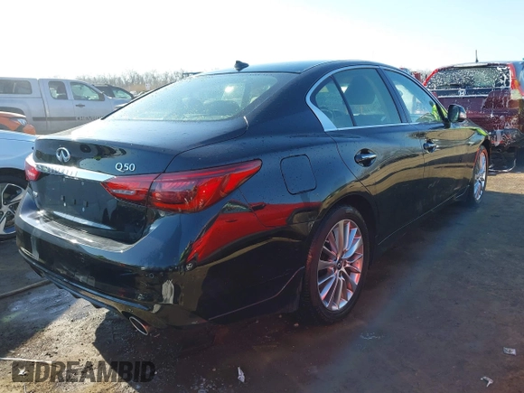 2023 Infiniti Q50 Luxe with VIN JN1EV7BR3PM542405, listed as a IAAI auction lot 41737342 with 12,353 mi miles and . Bid and sale history available at DreamBid. Image 4.