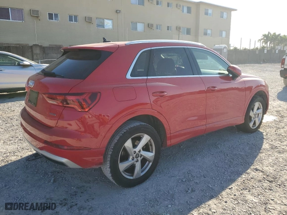2021 Audi Q3 Premium with VIN WA1AUCF33M1062126, listed as a Copart auction lot 47980435 with 77,600 mi miles and Salvage Title. Bid and sale history available at carsss.com. Image 3.