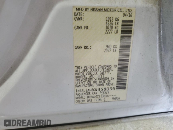 2016 Nissan Altima S z VIN 1N4AL3AP6GN358036, wystawiony jako Copart lot #60122365 z przebiegiem 118 788 mil mil oraz Szkoda całkowita • Salvage title. Historia ofert i sprzedaży dostępna na DreamBid. Obrazek 12.