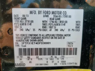 2013 Ford F-150 XL z VIN 1FTFX1ET4DFD30001, wystawiony jako Copart lot #54440775 z przebiegiem 115 634 mil mil oraz Szkoda całkowita • Salvage title. Historia ofert i sprzedaży dostępna na DreamBid. Obrazek 13.