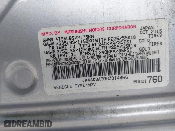 2016 Mitsubishi Outlander SE с VIN JA4AD3A30GZ014466, выставлен на аукционе IAAI как лот 42603242 с пробегом 176 710 миль миль и . История ставок и продаж доступна на DreamBid. Изображение 9.