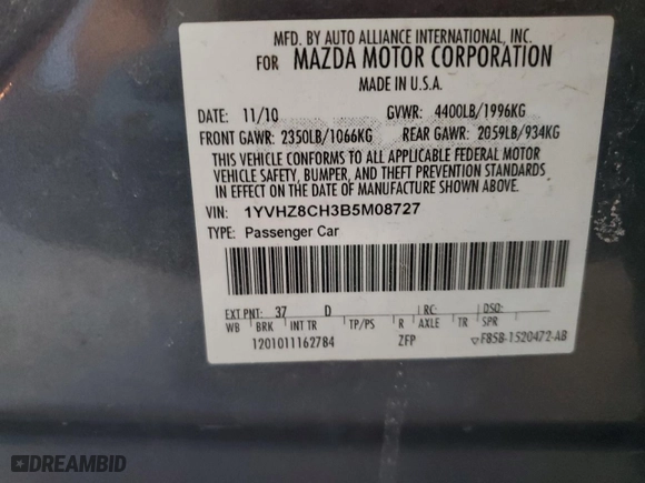 2011 Mazda Mazda6 i Touring with VIN 1YVHZ8CH3B5M08727, listed as a Copart auction lot 47485175 with 216,444 mi miles and Salvage Title. Bid and sale history available at carsss.com. Image 14.