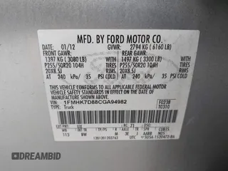 2012 Ford Explorer XLT with VIN 1FMHK7D88CGA94982, listed as a IAAI auction lot 42121534 with 250,897 mi miles and . Bid and sale history available at DreamBid. Image 9.