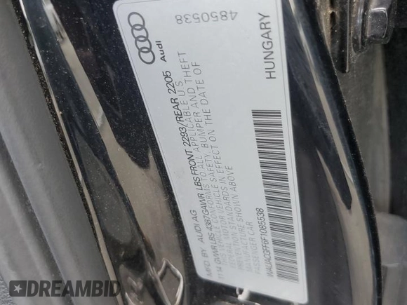 2015 Audi A3 1.8T Premium with VIN WAUACGFF6F1085538, listed as a Copart auction lot 61520483 with 143,363 mi miles. Bid and sale history available at carsss.com. Image 13.