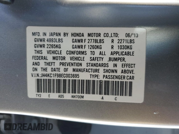 2014 Acura RLX Advance with VIN JH4KC1F98EC003695, listed as a Copart auction lot 41734995 with 271,032 mi miles and Salvage title. Bid and sale history available at DreamBid. Image 13.