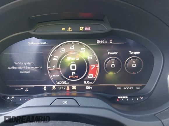 2019 Audi RS 3 with VIN WUABWGFF4KA906650, listed as a IAAI auction lot 42163296 with 36,235 mi miles and . Bid and sale history available at DreamBid. Image 7.