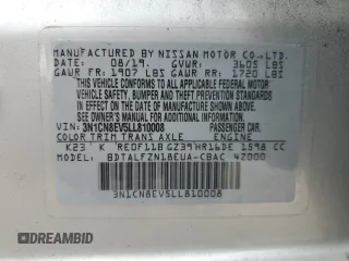 2020 Nissan Versa SV z VIN 3N1CN8EV5LL810008, wystawiony jako Copart lot #53625285 z przebiegiem 33 440 mil mil oraz Czysty tytuł • Clean title. Historia ofert i sprzedaży dostępna na DreamBid. Obrazek 13.
