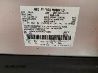 2018 Ford Explorer XLT with VIN 1FM5K8D87JGC82883, listed as a Copart auction lot 87643385 with 61,656 mi miles and Salvage Title. Bid and sale history available at carsss.com. Image 14.