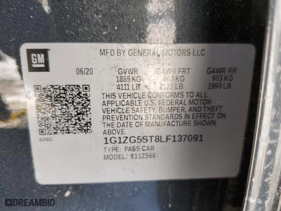 2020 Chevrolet Malibu RS with VIN 1G1ZG5ST8LF137091, listed as a Copart auction lot 46424895 with 36,188 mi miles and Salvage Title. Bid and sale history available at carsss.com. Image 13.