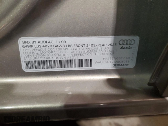 2010 Audi A4 2.0T Premium Plus with VIN WAUHFAFL7AN036259, listed as a Copart auction lot 79336594 with 93,691 mi miles and Salvage Title. Bid and sale history available at carsss.com. Image 12.