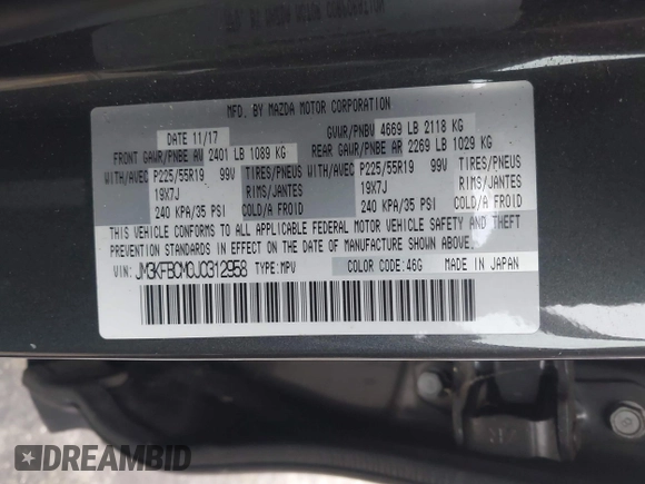 2018 Mazda CX-5 Touring with VIN JM3KFBCM0J0312958, listed as a IAAI auction lot 41565238 with 1 mi miles. Bid and sale history available at carsss.com. Image 9.