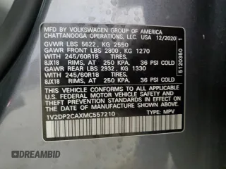2021 Volkswagen Atlas SE with VIN 1V2DP2CAXMC557210, listed as a Copart auction lot 69634074 with 37,796 mi miles and Salvage title. Bid and sale history available at DreamBid. Image 14.