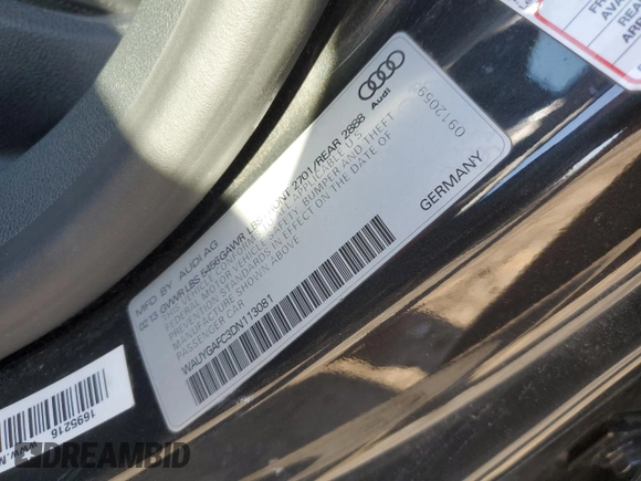2013 Audi A7 Premium Plus with VIN WAUYGAFC3DN113081, listed as a Copart auction lot 53844345 with 99,046 mi miles and Clean title. Bid and sale history available at DreamBid. Image 13.