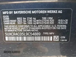 2020 BMW X5 sDrive40i with VIN 5UXCR4C05L9C54889, listed as a IAAI auction lot 41671983 with Not Provided miles and . Bid and sale history available at DreamBid. Image 9.