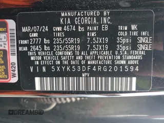 2024 Kia Sportage SX-Prestige with VIN 5XYK53DF4RG201594, listed as a Copart auction lot 45287835 with 4,790 mi miles and Salvage Title. Bid and sale history available at carsss.com. Image 13.