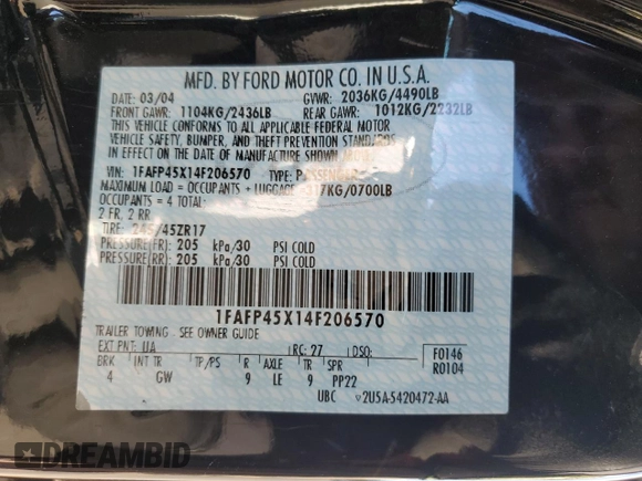 2004 Ford Mustang GT Deluxe z VIN 1FAFP45X14F206570, wystawiony jako Copart lot #48405375 z przebiegiem 103 563 mil mil oraz Szkody całkowita. Historia ofert i sprzedaży dostępna na DreamBid. Obrazek 12.