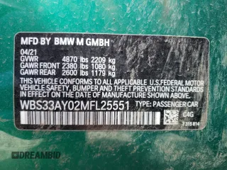 2021 BMW M3 Competition z VIN WBS33AY02MFL25551, wystawiony jako Copart lot #47571513 z przebiegiem Nie podano mil oraz . Historia ofert i sprzedaży dostępna na DreamBid. Obrazek 12.