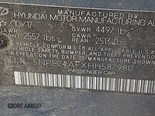 2017 Hyundai Sonata SE with VIN 5NPE24AFXHH587980, listed as a IAAI auction lot 41962264 with 103,239 mi miles. Bid and sale history available at carsss.com. Image 9.