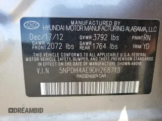 2013 Hyundai Elantra GLS with VIN 5NPDH4AE9DH268713, listed as a Copart auction lot 53203525 with 132,540 mi miles and Salvage title. Bid and sale history available at DreamBid. Image 13.