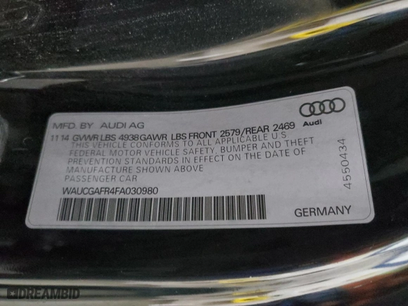 2015 Audi S5 Premium Plus with VIN WAUCGAFR4FA030980, listed as a Copart auction lot 83390824 with 202,651 mi miles and Salvage Title. Bid and sale history available at carsss.com. Image 14.