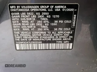 2020 Volkswagen Atlas S с VIN 1V2AP2CA7LC502246, выставлен на аукционе Copart как лот 70684944 с пробегом 38 997 миль миль и Чистый • Clean title. История ставок и продаж доступна на DreamBid. Изображение 13.