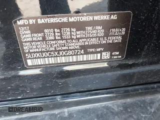2018 BMW X6 sDrive35i with VIN 5UXKU0C5XJ0G80724, listed as a IAAI auction lot 41274338 with 122,696 mi miles. Bid and sale history available at carsss.com. Image 9.