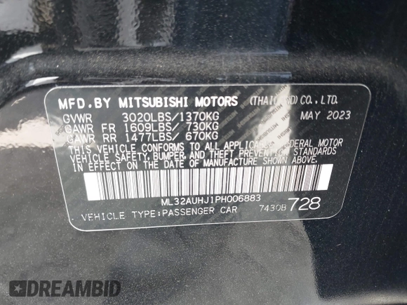 2023 Mitsubishi Mirage ES z VIN ML32AUHJ1PH006883, wystawiony jako IAAI lot #42083470 z przebiegiem 24 993 mil mil oraz . Historia ofert i sprzedaży dostępna na DreamBid. Obrazek 9.