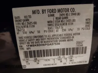 2023 Ford Explorer XLT с VIN 1FMSK8DH6PGA57530, выставлен на аукционе IAAI как лот 42190503 с пробегом 28 186 миль миль и . История ставок и продаж доступна на DreamBid. Изображение 9.