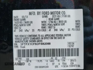2013 Ford F-150 XL with VIN 1FTFX1CF6DFB82088, listed as a IAAI auction lot 41741307 with 194,704 mi miles and . Bid and sale history available at DreamBid. Image 9.