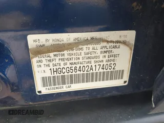 2002 Honda Accord LX z VIN 1HGCG56402A174052, wystawiony jako IAAI lot #42400300 z przebiegiem 223 902 mil mil oraz . Historia ofert i sprzedaży dostępna na DreamBid. Obrazek 9.