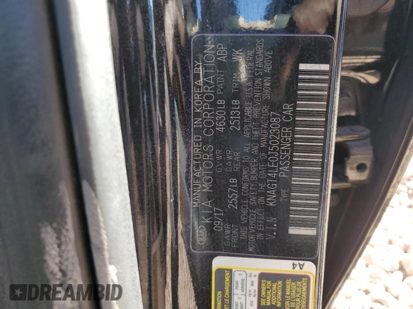 2018 Kia Optima Hybrid Premium with VIN KNAGT4LE0J5023087, listed as a Copart auction lot 47190355 with 90,904 mi miles and Salvage Title. Bid and sale history available at carsss.com. Image 14.