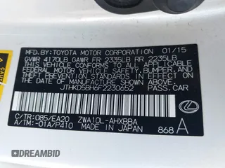 2015 Lexus CT 200h с VIN JTHKD5BH6F2230652, выставлен на аукционе IAAI как лот 42421868 с пробегом 142 242 миль миль и . История ставок и продаж доступна на DreamBid. Изображение 9.