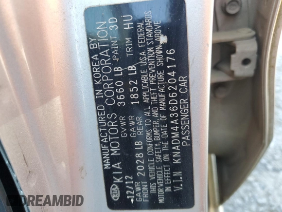 2013 Kia Rio LX with VIN KNADM4A36D6204176, listed as a Copart auction lot 52745815 with 138,655 mi miles and Salvage Title. Bid and sale history available at carsss.com. Image 14.